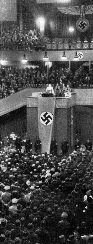 Adolf Hitler makes a speech in Frankfurt's festival hall